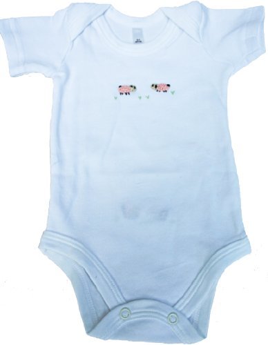 Sarah SherringtonDesigns Short Sleeved White Cotton Unisex Baby Vest with Hand Embroidered Pink Sheep Motif on Front and Back Short Sleeve Bodysuit White 3-6 Months