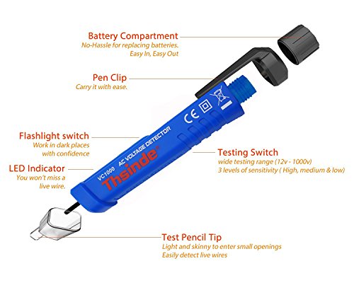 Spannungsprüfer,Thsinde Berührungsloser Spannungsprüfer 12V-1000V AC digital durchgangsprüfer Stromprüfer Duspol Strom Detektor mit LED-Taschenlampe - 2
