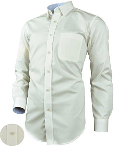 Victorio Men's Cotton Elegant ECRU With a Blue Contrast On The Stand-up Collar Shirt Classic V217 (XL)