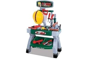 QUICKDRAW Childrens Toy Work Bench Builders Hat & Tools DIY 45 Piece Role Play Set