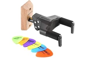 1TO1MUSIC HERCULES Stands GSP38WB PLUS AGS Guitar Wall Hanger with Wood Base & 6 Complimentary Plectrums