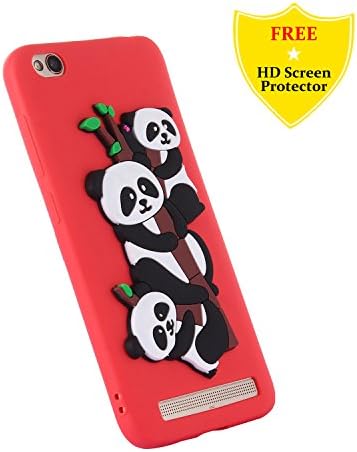 Xiaomi Redmi 5A Case + Free HD Screen Protector,idatog® 3D Cute Cartoon Panda Design Soft Silicone Gel Skin Cover Case Flexible TPU Creative Case Bumper Shockproof Anti-Scratch Protective Back Cover For Xiaomi Redmi 5A (Red)