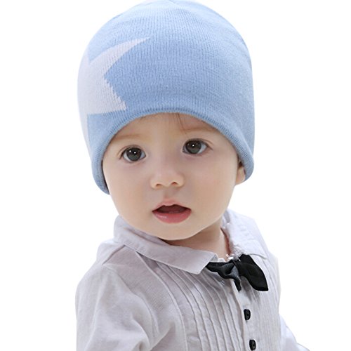 iikids®Unisex Baby Boys/Girls Cotton Cap Cute Pom Pom Hat Kids Beanie Hat Warm Winter Knitted Wool Cap Star Blue