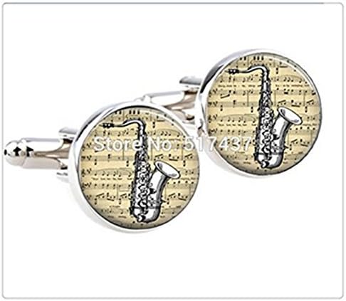 16mm glass cufflinks Saxophone cufflinks Vintage Handmade cuff link Saxophone round photo cufflinks
