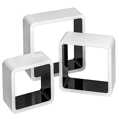 TecTake 3er Set Wandregal Hängeregal Cube Lounge CD Retro Regal – diverse Farben – (Schwarz-Weiß | Nr. 401591) - 2