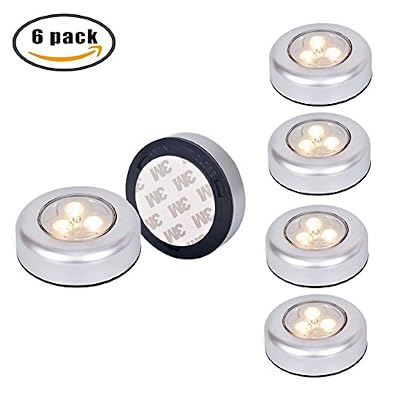 Tougo Lot de 6 Spot Lampe LED Éclairage de Nuit Autocollant Alimenté par 3 Piles / Batteries pour Penderie / Placard / Étagère / Entrée / Cuisine / Passage(Lumière Blanche Chaude)