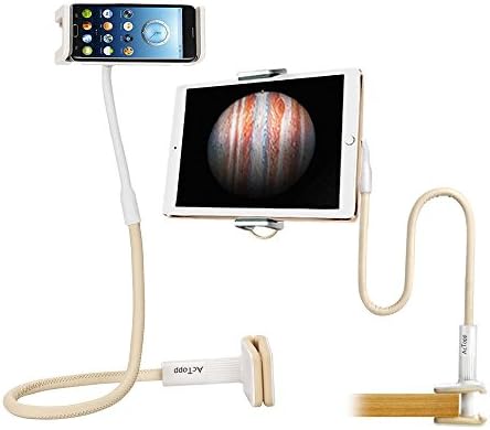 AcTopp iPad Stand/Tablet Stand/iPhone Holder/Cellphone Mount,AcTopp 360°Rotating Portable Adjustable Holder for 121-230mm Devices (White &amp; Yellow)