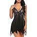 Produktbild Baby Dolls Bogen, LANSKIRT Satin Nachthemd Negligee Babydoll Spitze Dessous Lingerie Nachtwäsche V Ausschnitt Spaghetti Träger Kleid mit G-String Sleepwear