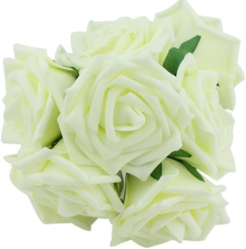 10pcs Classic White Purple Pink Lvory Beige Rose Flowers for Wedding Bridesmaid Bridal Bouquets Artificial (Cream Ivory)
