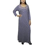 Indiatrendzs Women Winter Nighty Stripe Print Blue Grey Maxi Nighhtwear L