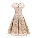 Produktbild Damen Elegant Hochzeit Abendkleid Sannysis Frauen mit Blumen Spitzenkleid Kurzarm Vintage Party Schaukel Brautjungfer Kleid (sexy-Beige, L)