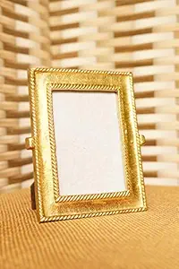 Handcrafted Metal Table Photo Frame in Golden Color for 4 by 6 inch Photo Size by House of Sajja