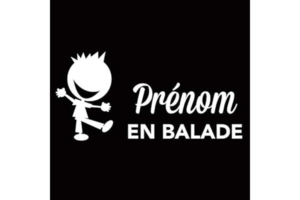 Adzif.biz Le sticker de decoration - Sticker Garçon en Balade Personnalisable - 150 x 70 mm (15 x 7 cm) - Blanc Mat - Vinyle adhésif