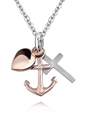 MATERIA Roségold Kettenanhänger Glaube Liebe Hoffnung bicolor - 925 Silber Anhänger rosé vergoldet #KA-234