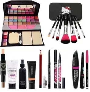 BTN TRADERS 7pcs Makeup Brush Set With Tya 6155 Makeup Kit,3d Contour Stick,primer, Fixer, Foundation, Kajal, 36h Sketch Eyeliner and 3in1 Combo Set
