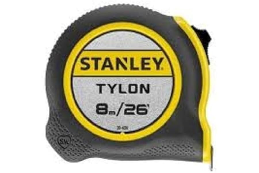 STANLEY 8m/26ft Tylon Tape Measure with TRU-ZERO Anchor Hook, Retractable, High Visibility Tape Measure, 8m x 25mm, 0-30-656