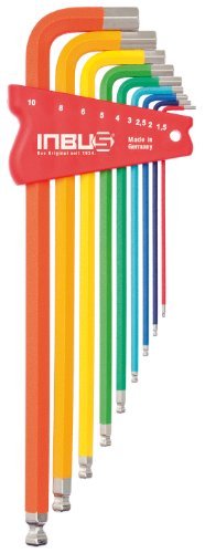 INBUS® 70273 Inbusschlüssel Satz Farbcodiert mit Kugelkopf Metrisch 9tlg. 1,5-10mm | Made in Germany | Innensechskant-Schlüssel | Winkel-Schlüssel | farbig | in Reihe