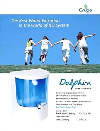 CRUZE Dolphin Plastic Mineral Ro+UV+Tds Water Purifier Filter (Blue)