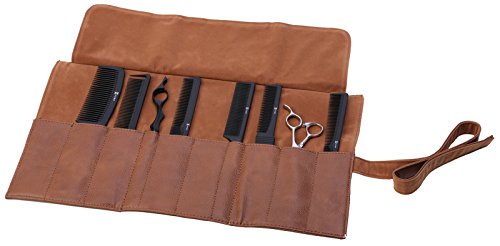 Professional Hairdressing Tool Roll - Brown Leatherette - 10 pockets