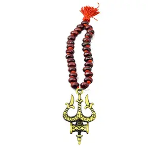 AFH Trishul with Damru Antique Gold Car Charm Mirror Hanging Ornament/Interior Wall Hanging Showpiece