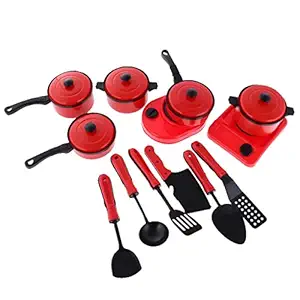 Indy Dukaan 13 Pieces/Set Plastic Simulation Kitchen Cookware Set Kids Kitchen Toys Red (57016403ID)