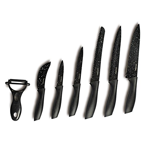 qtimber Premium Black Bravissima Kitchen Professionelle Küchenmesser aus Stein (7 Teile) 3 x 25 x 37 cm set di coltelli, coltello - 4