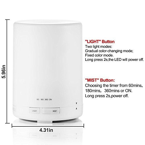 Mgaolo Ultraschall Luftbefeuchter Aroma Diffuser Duftöldiffusoren Ätherisches Öl Duftlampe mit 7 Farbewechsel-Led Beleuchtung Humidifier eignet für Schlafzimmer/Baby/Büro/Yoga usw (300ml) - 5