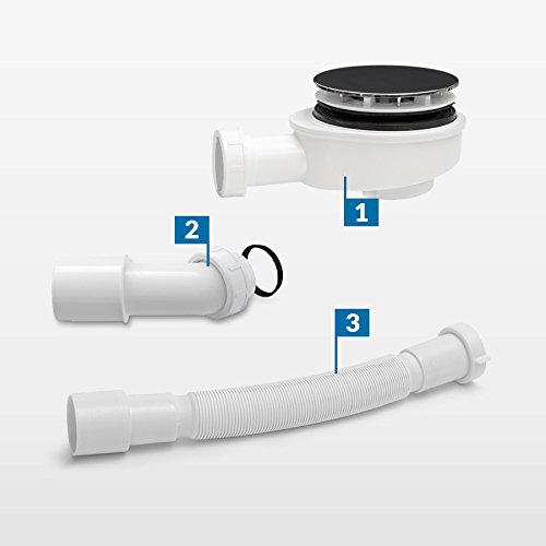 Aquabad TRAPFLEX® Ablaufgarnitur Set Extraflach Chrom inkl. Ø90mm Siphon, Ablaufbogen und Flexanschluss - 5