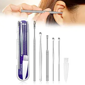 Boldfit Ear Wax Cleaner - Resuable Ear Cleaner Tool Set with Storage Box - Ear Wax Remover Tool Kit with Ear Curette Cleaner and Spring Ear Buds Cleaner - 6 Pc, (EarCleaner6Pcs)