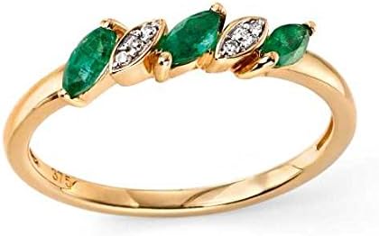 Elements Gold 9ct Yellow Gold Emerald and Diamond Marquise Ring - Size N