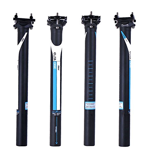 ELITA ONE Tige de Selle en Fibre de Carbone Super Light 130g Offset 0°/ 7°VTT/Vélo de Route Tiges de Selle en Carbone 27,2/31,6 × 350/400 mm Logo UD Bleu Mat (Ø31.6×350mm, Straight 0°)