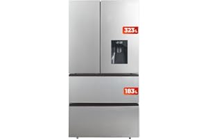 EVVO Frigorífico francés F80X Aqua, 323l + 183l, Motor Inverter, Total No Frost, Multi Air Flow, Dispensador de agua fría, Freon Free (Inox, Con dispensador de agua)