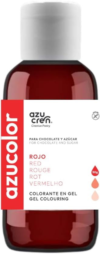 Azucren - AZUCOLOR - Colorante Alimentario en Gel - Colorantes Concentrados para Repostería, Decoración, Glaseado, Macarons, Galletas, Caramelos, Azúcar y Chocolate - 50 Gr (Rojo)