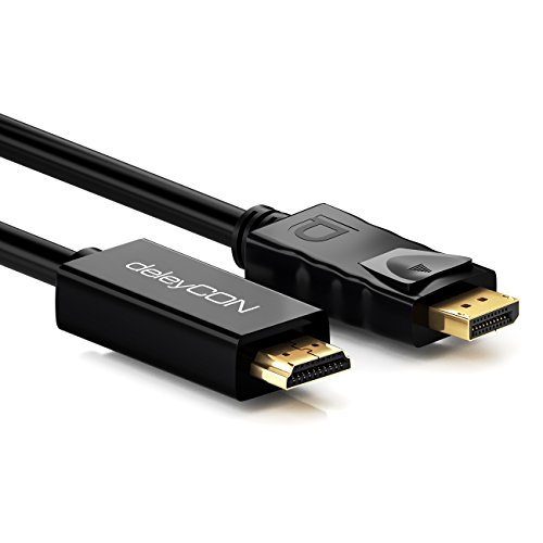 deleyCON 1m DisplayPort zu HDMI Kabel – High Speed 4k UHD / FullHD 1080p / 3D / HDCP / Audioübertragung – DP Stecker auf HDMI Stecker Adapterkabel – Schwarz - 2