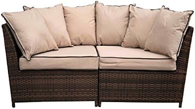 Valencia 2 Seater Rattan Sofa Outdoor Garden Furniture - Chocolate with Cream Cushions