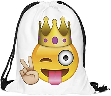 Smallbox Cute Funny White Series Funny Life 3D printing Drawstring Backpack For Unisex (white emoji king)