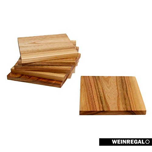 WEINREGALO Untersetzer Ulme | 10 x 10cm für Gläser aus Holz - 6er Set - Glasuntersetzer für Tisch und Bar