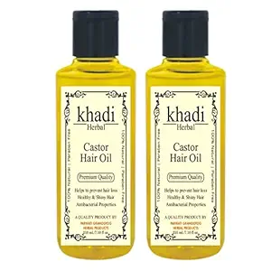 khadi herbal Cold Pressed Castor Oil - Pure & Virgin Grade - For Healthy Hair and Skin (420 ML)(Pack of 2)