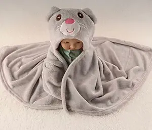 MK Lommtex Soft Hooded Baby Bath Robe Towel for Childs /Baby Girls / Baby Boys Upto 2 Years (Grey Bear)