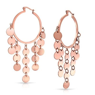 Bling Jewelry Brink Cascade en acier plaqué Or Rose Lustre Hoop Earrings