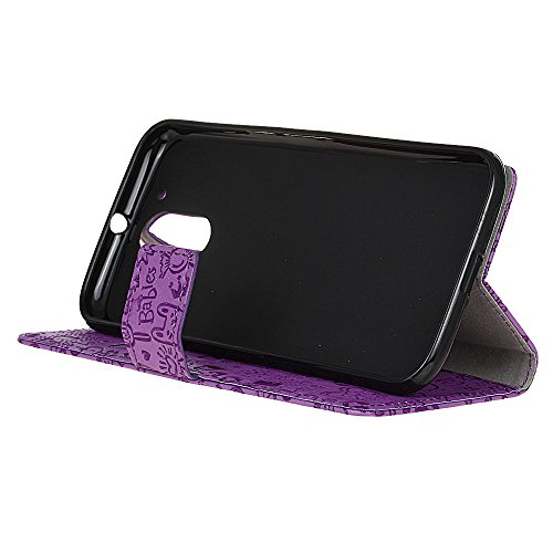 Handyhülle für Motorola Moto G4/G4 Plus,QUENJOY® Cartoon Textur Leder Tasche Smart Cover Flip Case Beschützer Haut Schutzhülle Hüllen für Lenovo/Motorola Moto G4/G4 Plus (5,5 Zoll) Smart Phone,Lila 02 - 4