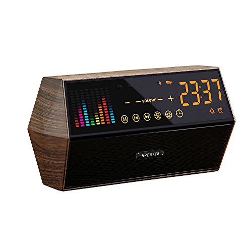 Altavoz de Bluetooth, 2018 Sysmarts Altavoz estéreo inalámbrico portátil de Bluetooth 4.2 con la Radio de FM Despertador de Digitaces Tarjeta Compatible de TF/AUXILIO Carga USB (Marrón)