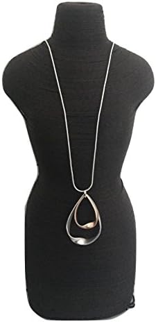 Suzies Jewellery Lagenlook Long Chunky 2 Tone ROSE GOLD &amp; SILVER Abstract Hoop Pendant BOHO Necklace