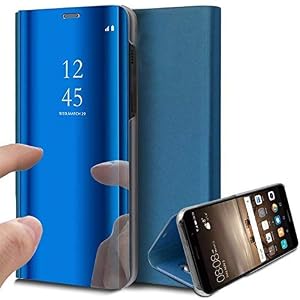 Oihxse Espejo Funda Compatible con Samsung Galaxy A5 2018/A8 2018 Carcasa Ultra Slim Mirror Flip Translúcido View Tipo Libro Tapa Standing 360°Protectora PC + PU Cover Anti-Scratch Caso