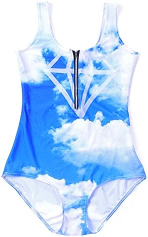 Sexy Girl Summer White Cloud Diamond 3D Print Dress Sleeveless Zipper Swimsuit 1049 M