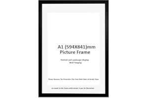 DECORO A1 Black Frame | A1 Poster Frame | 594X841mm Wooden Photo Frame | Large Black Picture Frames A1 Size| A1 Photo Frames | 59.4X84.1cm Black Frame | A1 Black Photo Frame