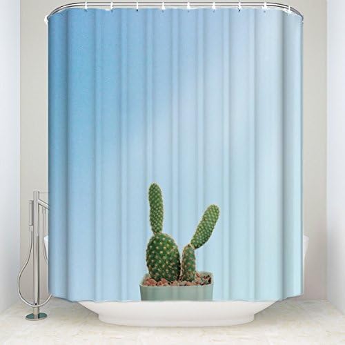 Bathroom Decor Shower Curtain Small Fresh Cactus Pot Pattern Printed Collection Polyester Fabric Shower Curtain with Hooks 60x72IN