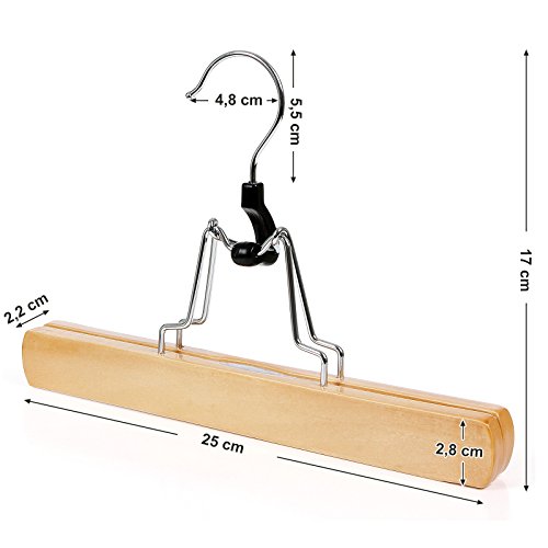 Songmics 12 Stück Hosenspanner Kleiderbügel aus Schima-Holz, Hosenbügel Rutschfest – Verchromt Haken 360 Grad drehbar CRW007-12 - 7
