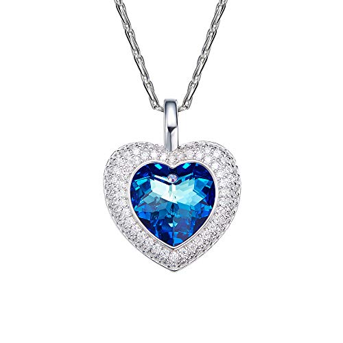 Preisvergleich Produktbild WFF Europäische und amerikanische Mädchen Kristall Halskette, Marine Herz Kristall Halskette, Mode einfache Accessoires,Blau,925er Silber