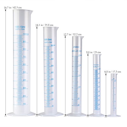 PIXNOR Graduierung Kunststoff Messzylinder Liquid Messung Werkzeuge 50ml 100ml 250ml 500ml 1000ml, 5er Pack - 4